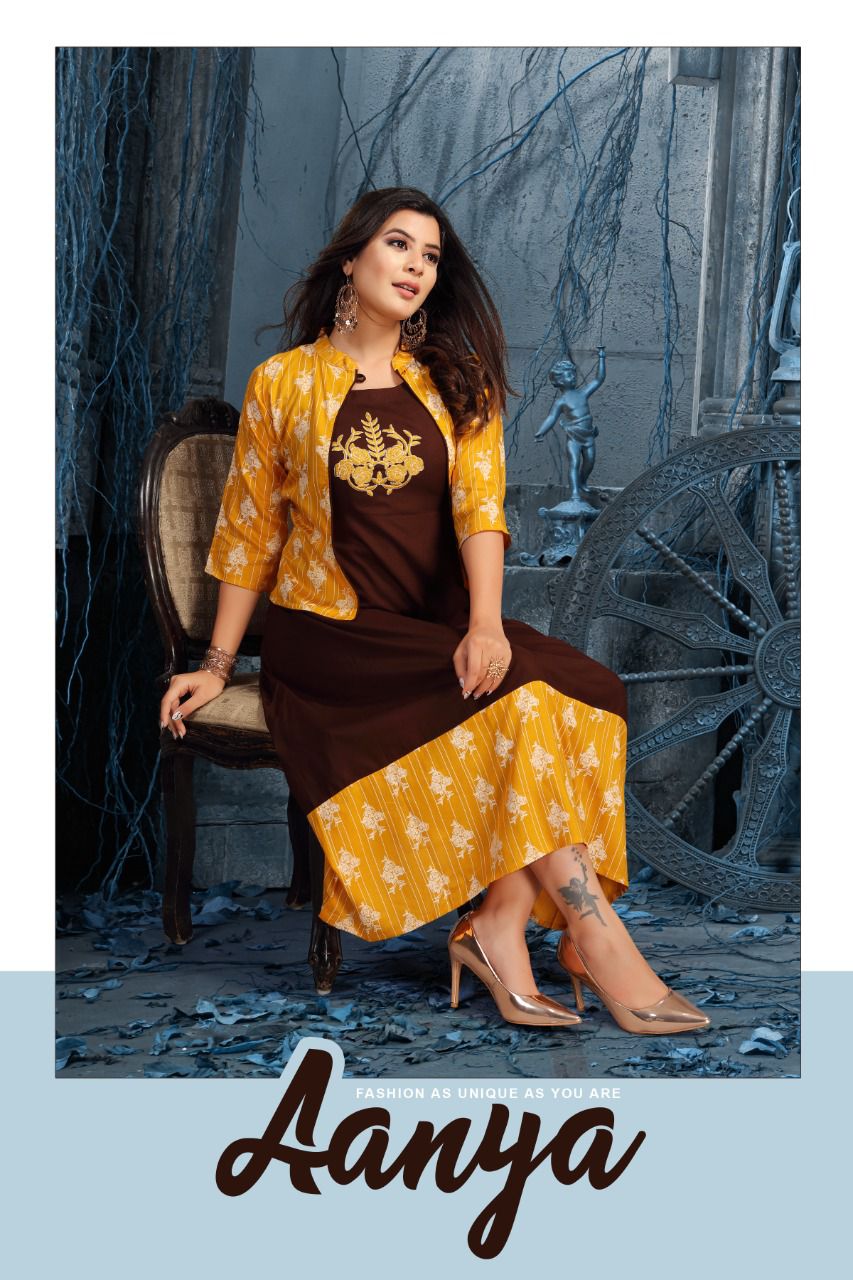 Beauty Queen Aanya Fancy Wear Rayon Kurti With Jacket Collection